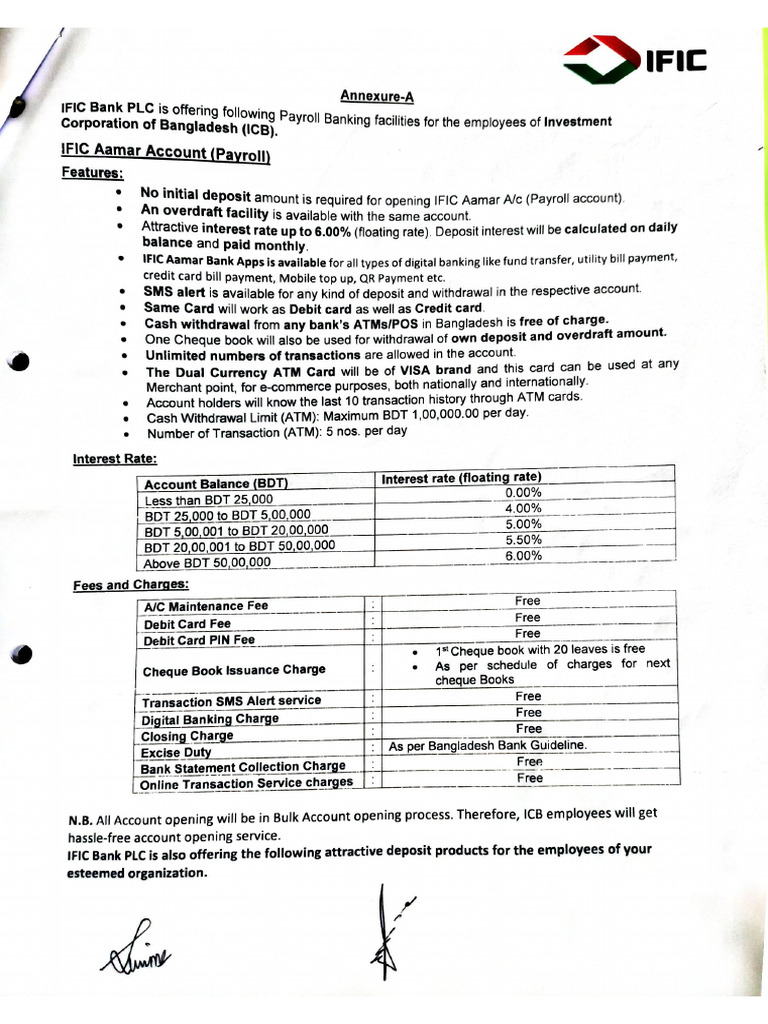 Features of IFIC Amar Account (Payroll) | PDF