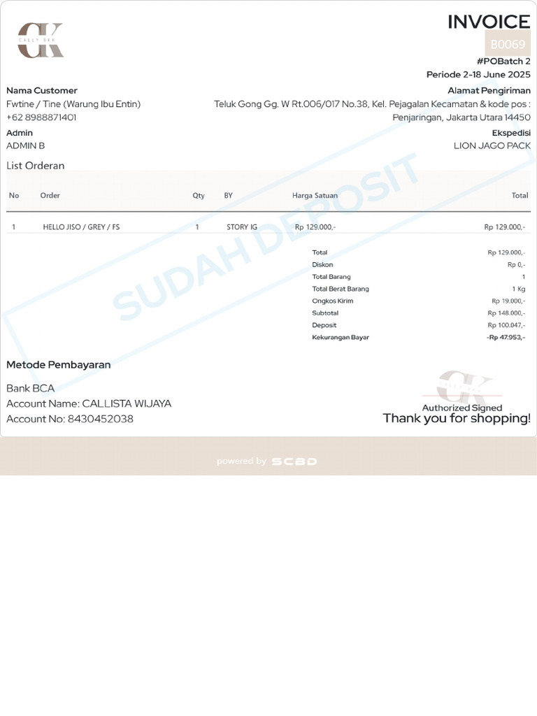 Invoice #POBatch 2 B0069 FWTINE | PDF