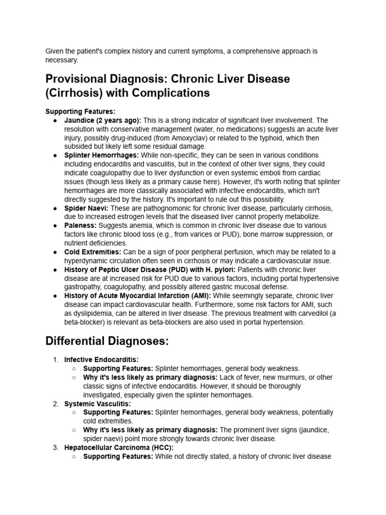 A 20 Yrs Old Patient Comes With C.C of Splinter He... | PDF | Cirrhosis ...