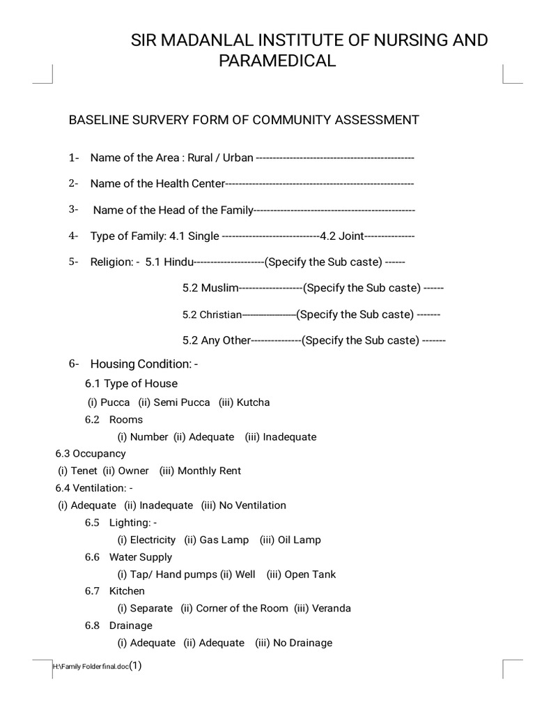 Community Assessment Form Overview | PDF
