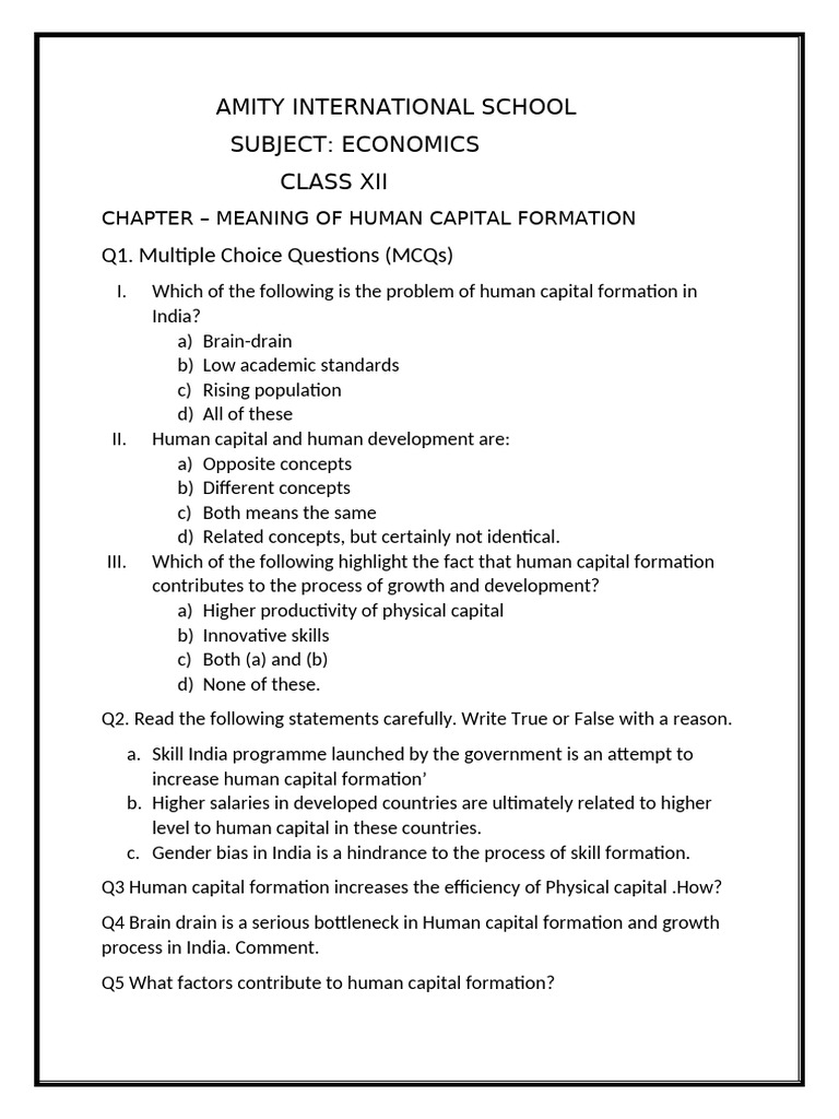 Human Capital Formation in India: Key Concepts | PDF
