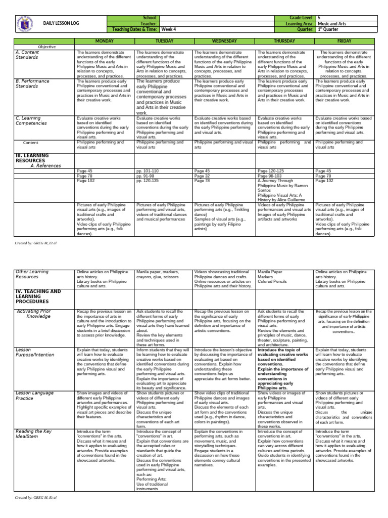 Music and Arts 5 q1 Week 4 | PDF | The Arts | Dances