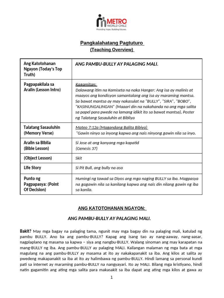 Week 1 Ang Pambu-Bully Ay Palaging MALI | PDF