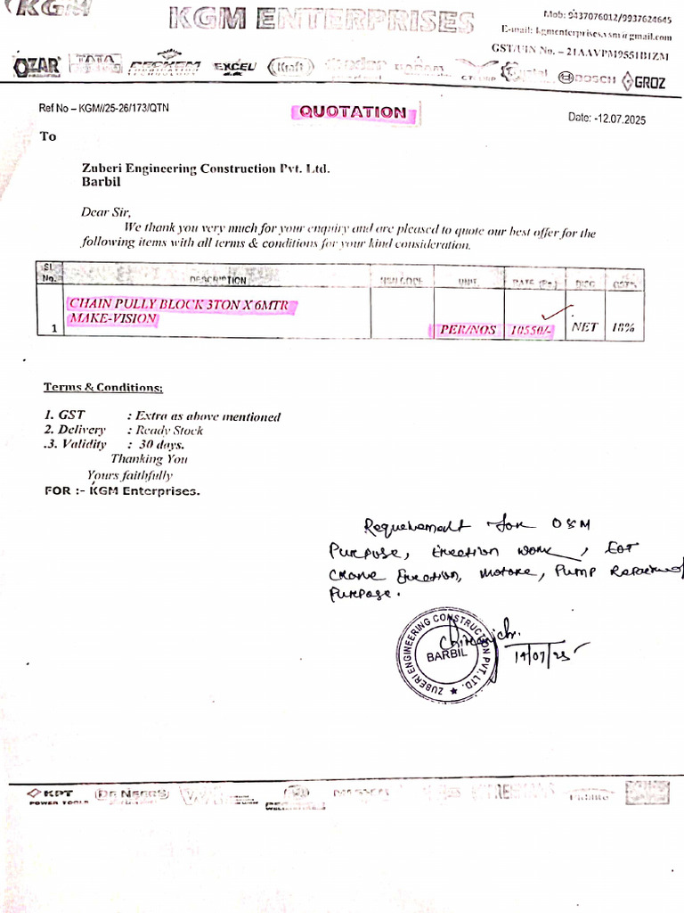 Chain Pully Quotation | PDF