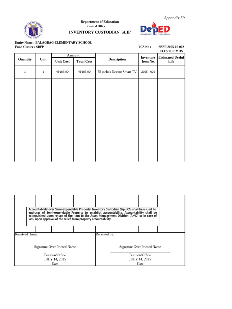 Inventory Custodian Slip for Schools | PDF | Personal Computers | Computing