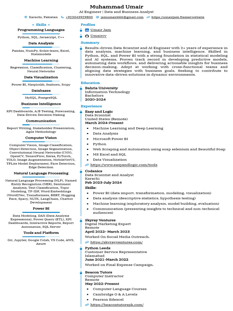 AI Engineer & Data Analyst Resume | PDF | Machine Learning | Artificial ...