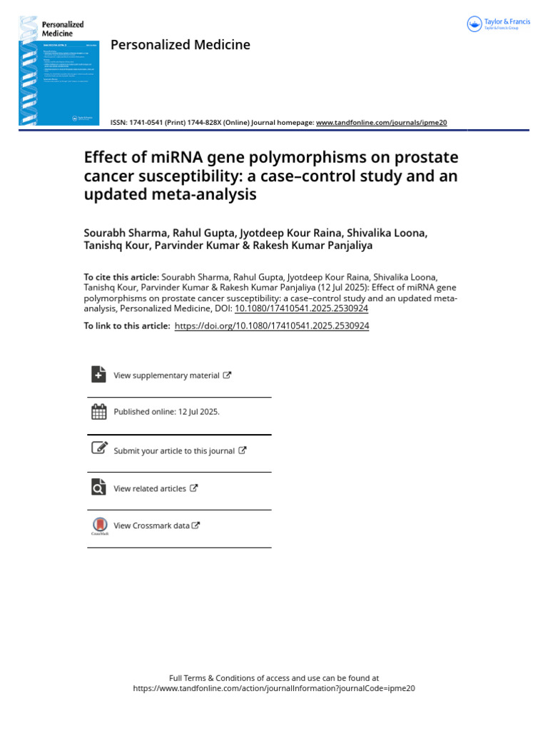 Effect of MiRNA Gene Polymorphisms On Prostate Cancer Susceptibility A ...