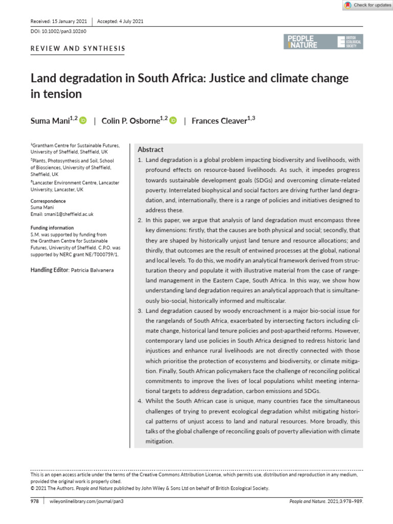 People and Nature - 2021 - Mani - Land Degradation in South Africa ...
