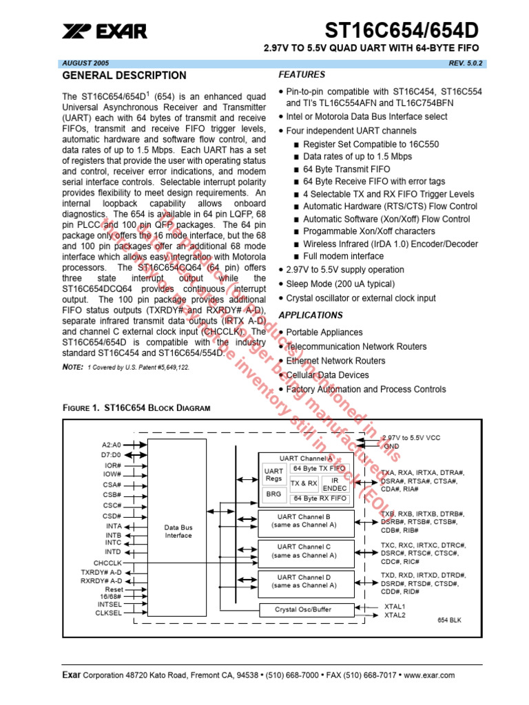 ST16C654 Quad UART Data Sheet | PDF | Digital Technology | Computer ...