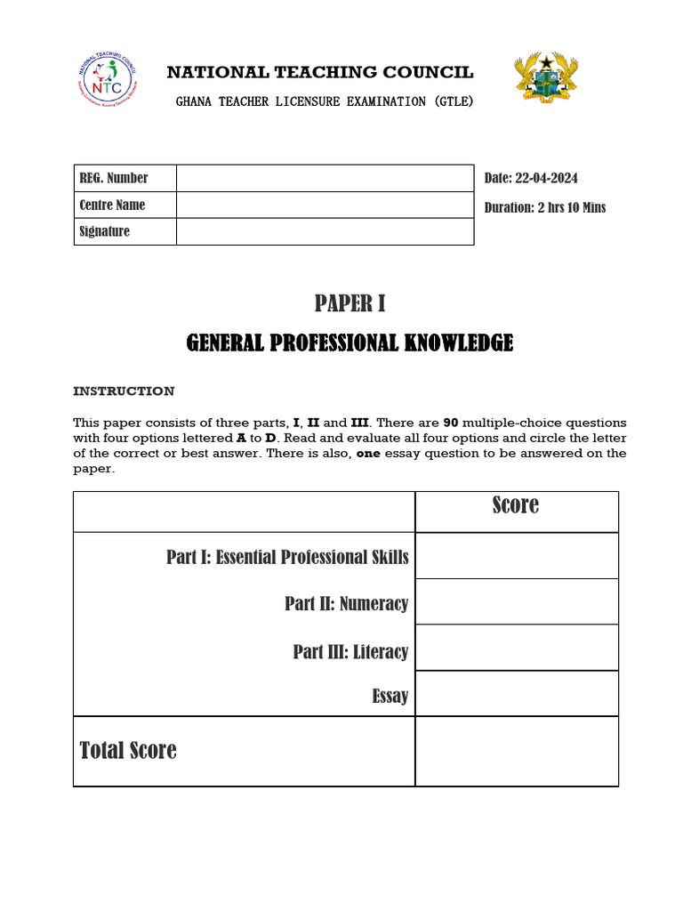 GTLE Paper I: Professional Knowledge Exam | PDF | Learning ...