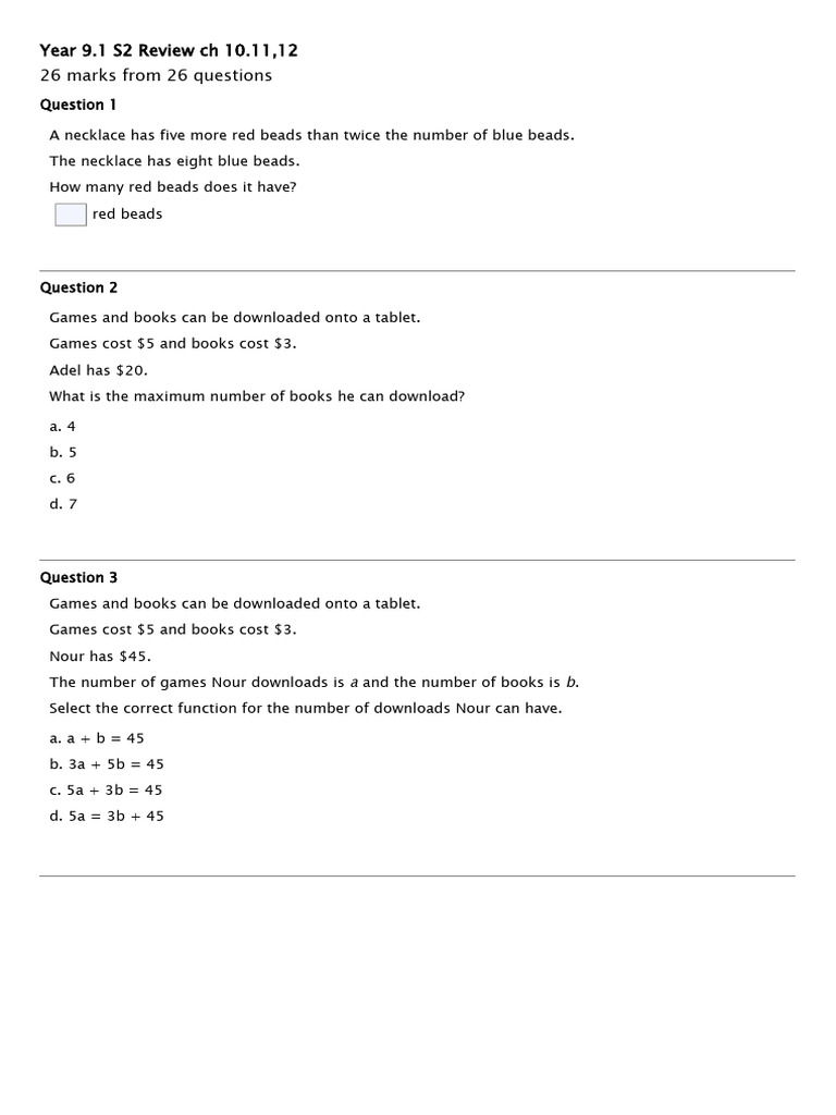 Year 9 S2 Review CH 10.11,12 | PDF