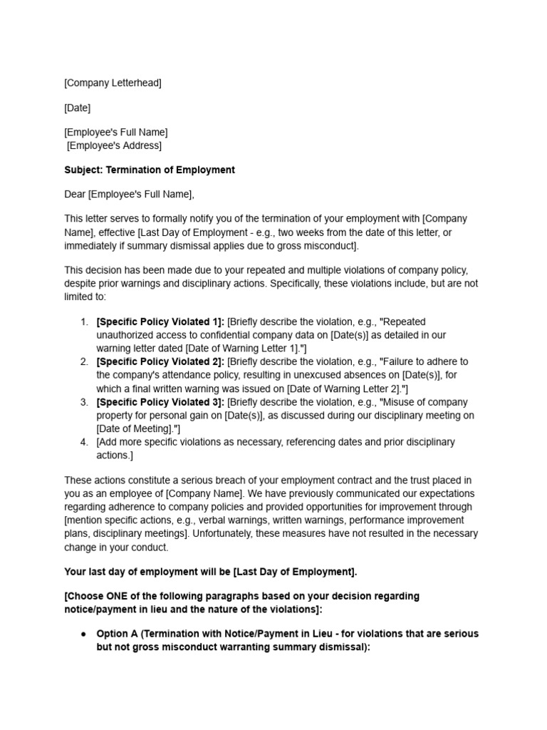 Termination of Employment Notice Template | PDF | Employment | Business