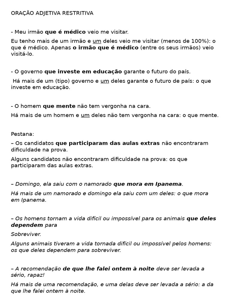 Oração Adjetiva Restritiva | PDF
