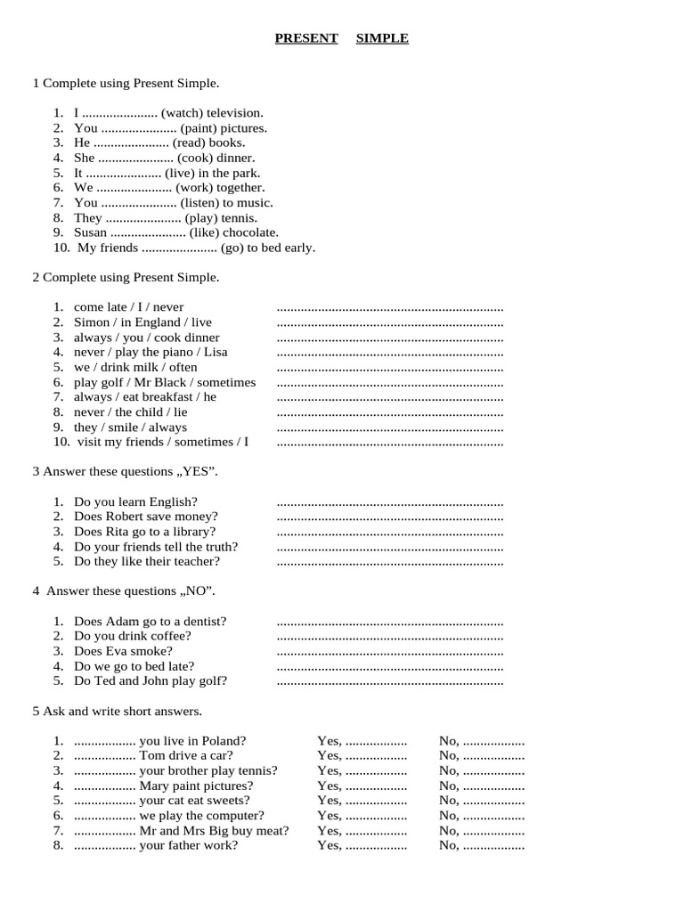 5th Grade Present Simple Verbs Worksheet | PDF | Chess Theory | Chess ...