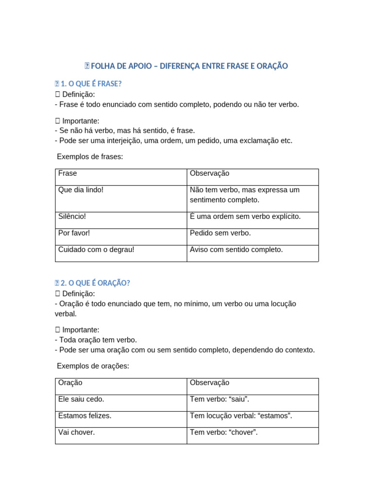 Diferença entre Frase e Oração | PDF
