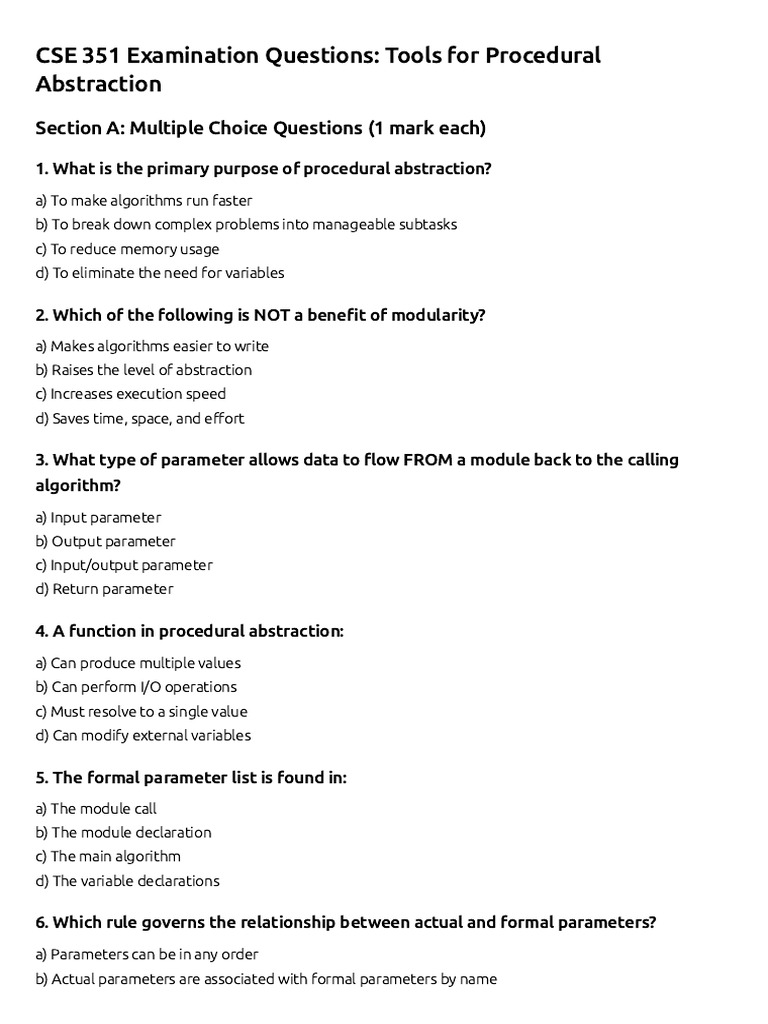CSE 351 Examination Questions - Tools For Procedural Abstraction | PDF ...