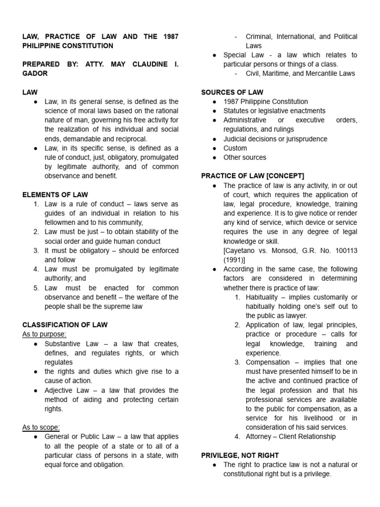 Philippine Law and Constitution Overview | PDF | Marriage | Constitution