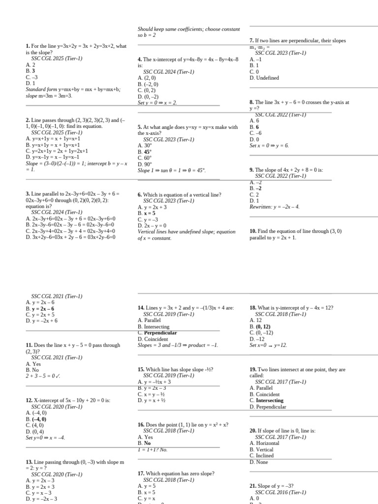 21. Graphs of Linear Equations for exam | PDF | Slope | Elementary ...