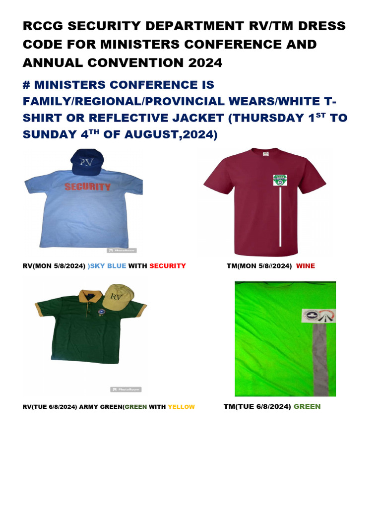 RV and TM Dress Code For M.C. & Convention in RCCG Security Dept | PDF