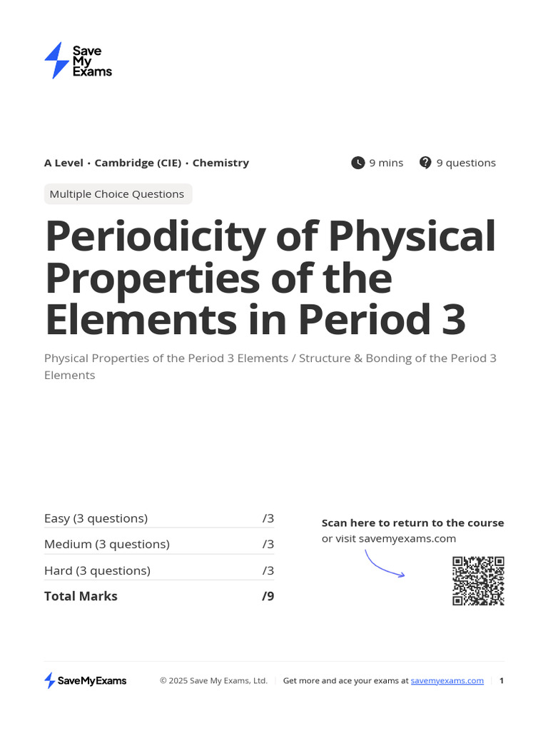 9 1 Periodicity of Physical Properties of The Elements in Period 3 ...