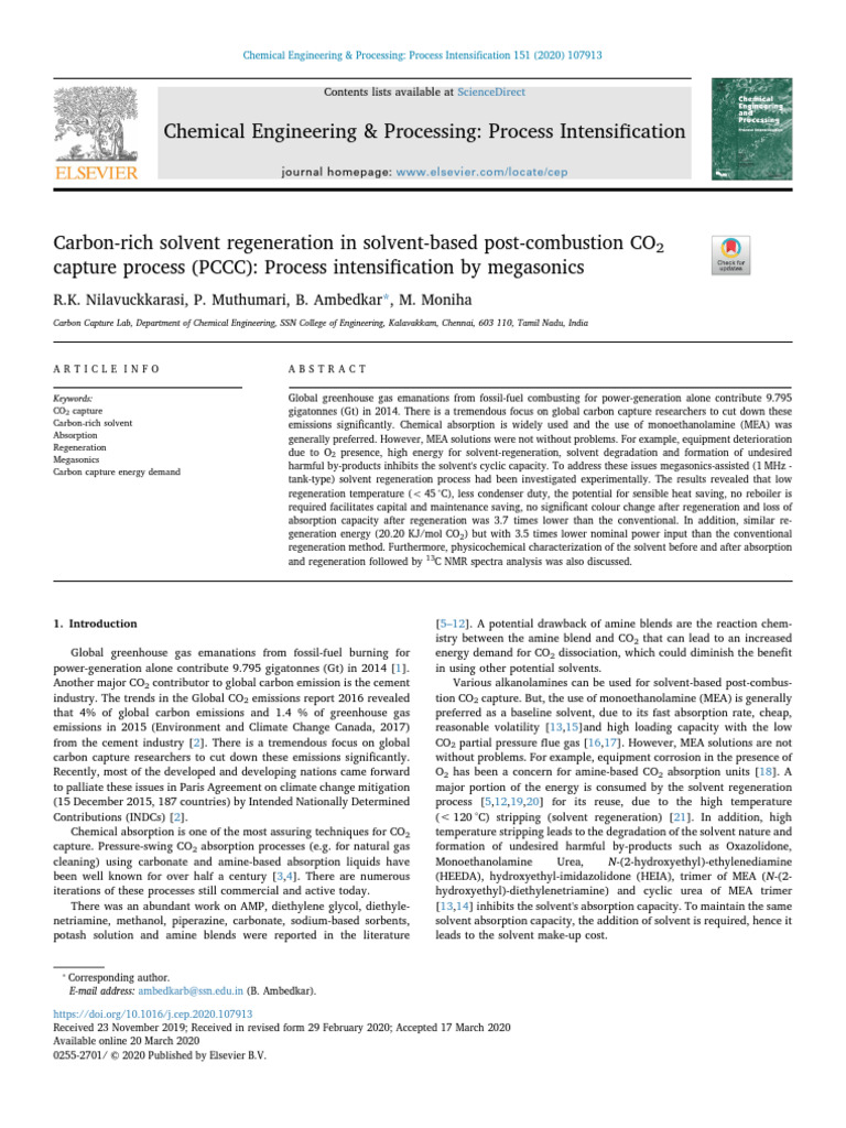 Chemical Engineering & Processing: Process Intensification: R.K ...
