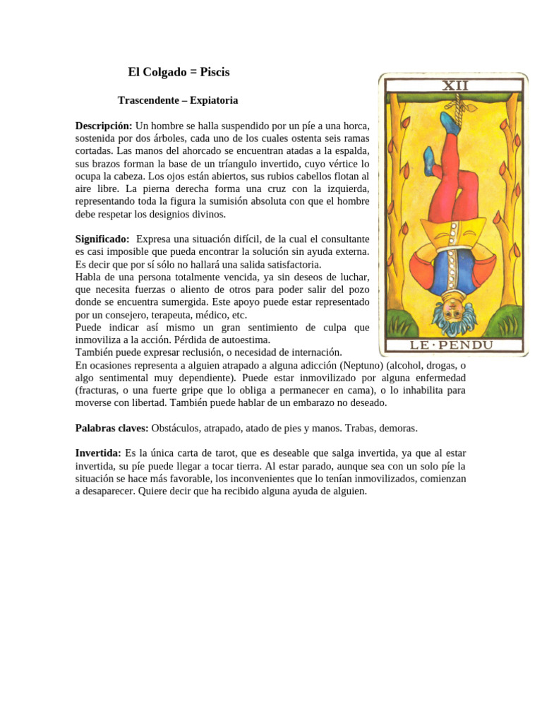 Significado de El Colgado en el Tarot | PDF