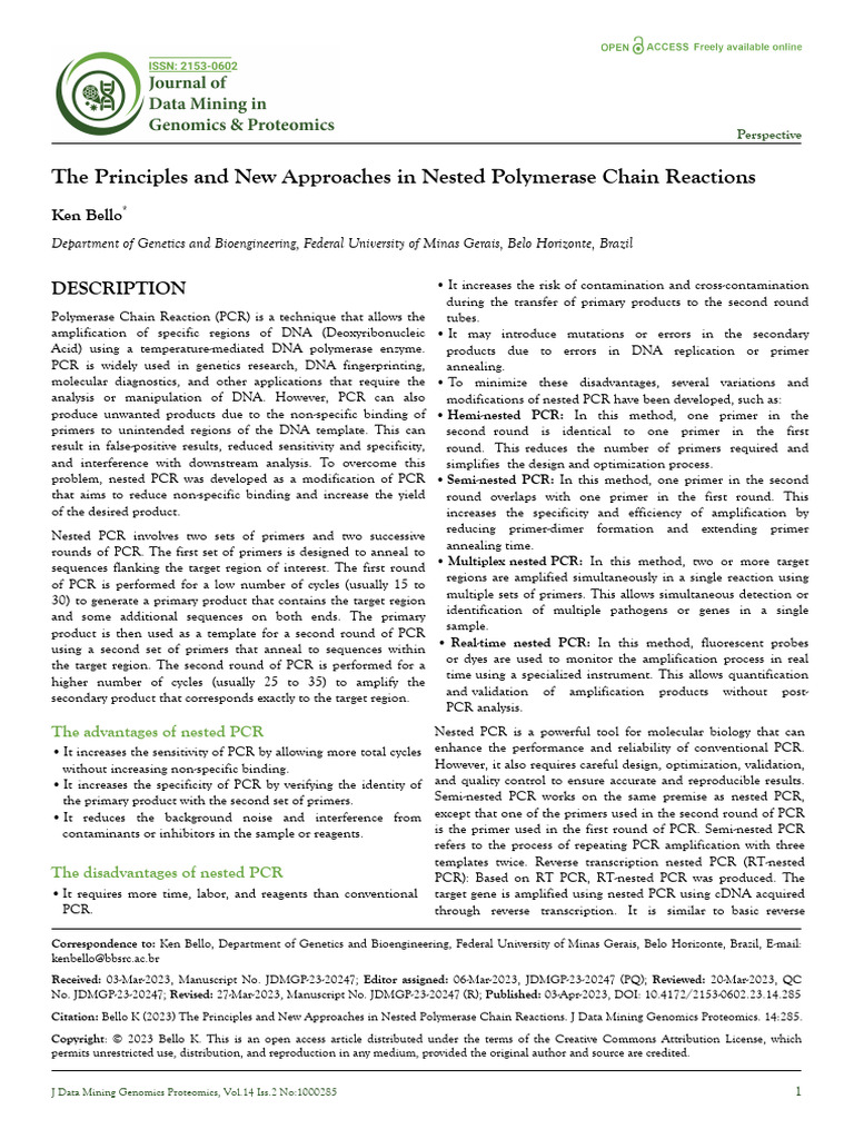 Nested PCR: Principles and Advances | PDF | Polymerase Chain Reaction ...