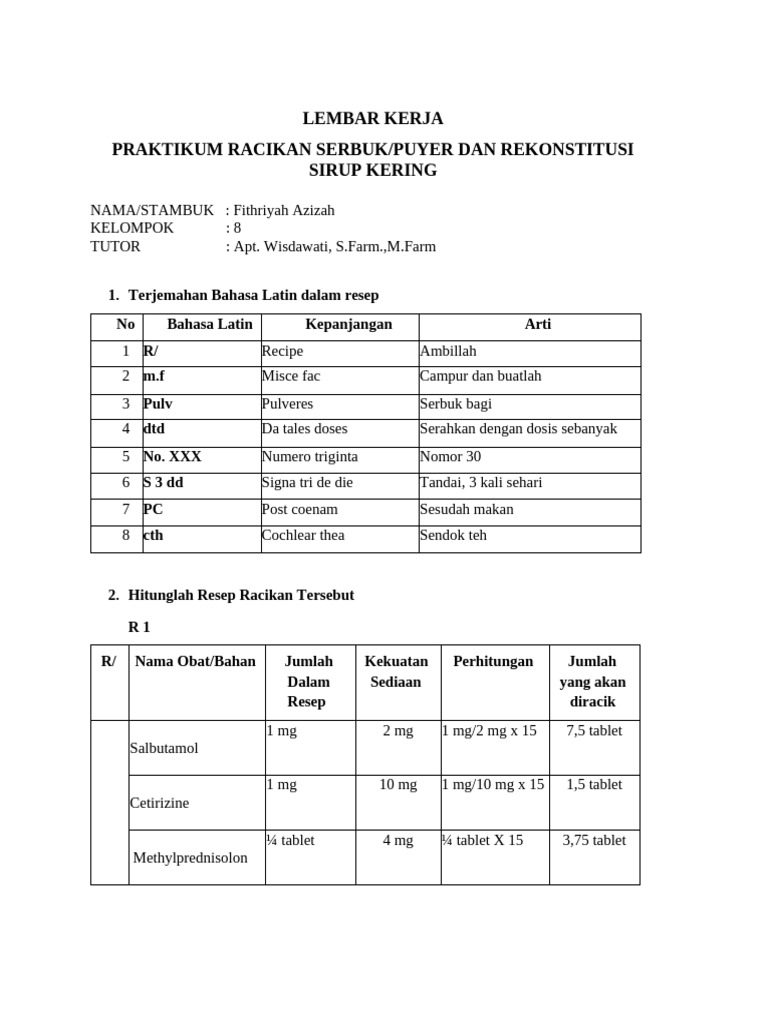Jenis Racikan Obat R1 dan R2 | PDF