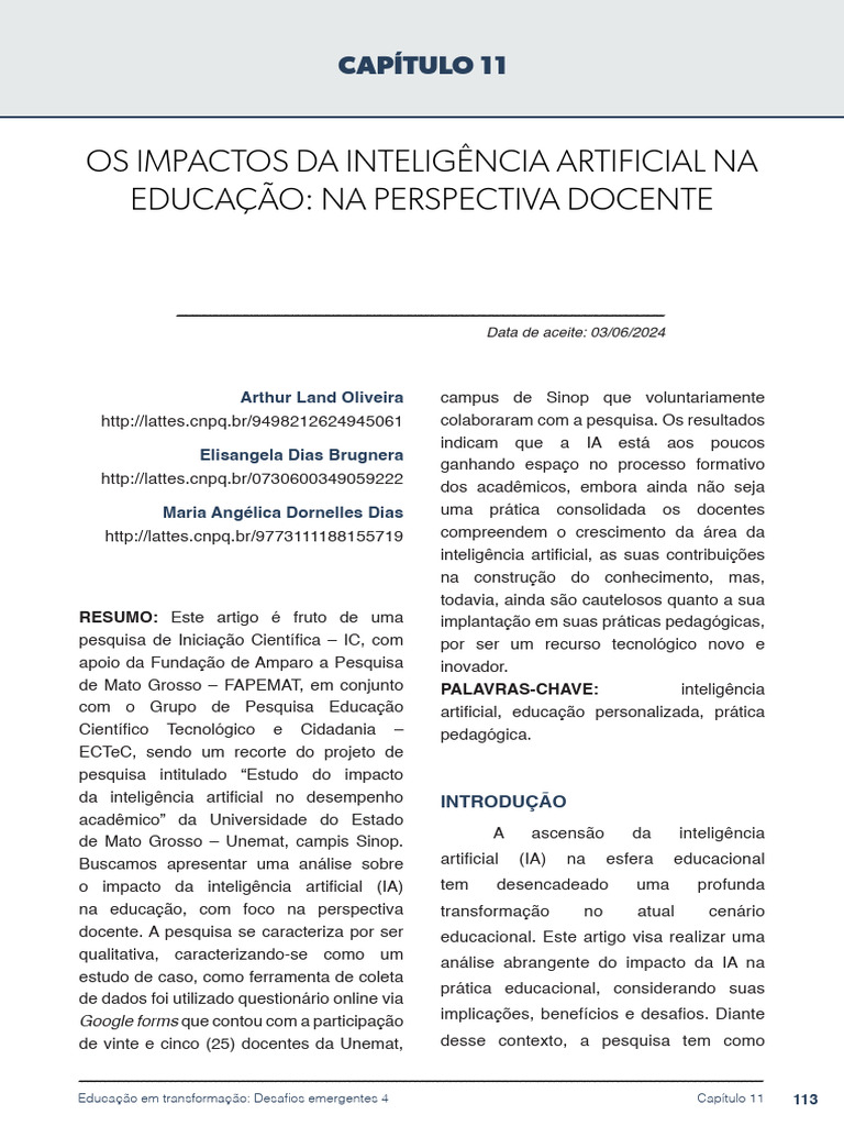 Impactos da IA na Educação Docente | PDF | Inteligência artificial ...