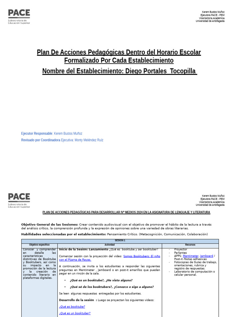 Plan de Acciones Pedagógicas 2024 | PDF