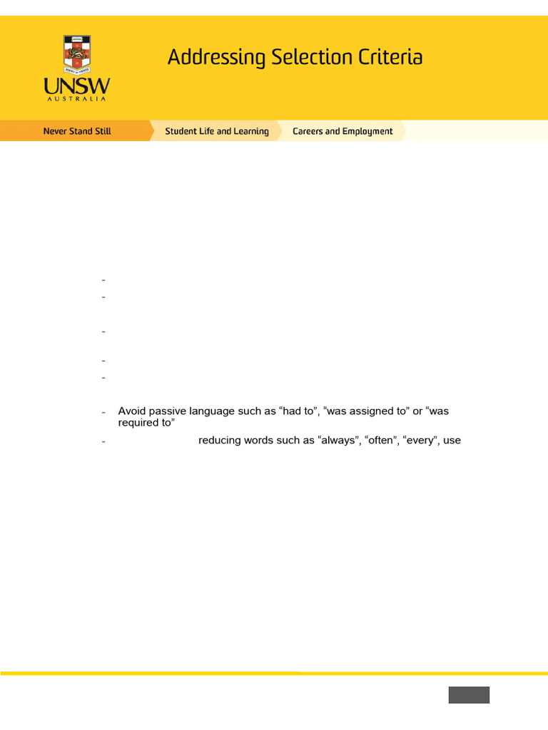 Info Sheet - Addressing Selection Criteria - 2015 | PDF | Experience ...