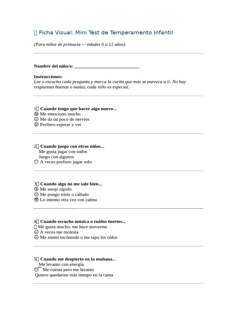 Mini Test de Temperamento Infantil | PDF
