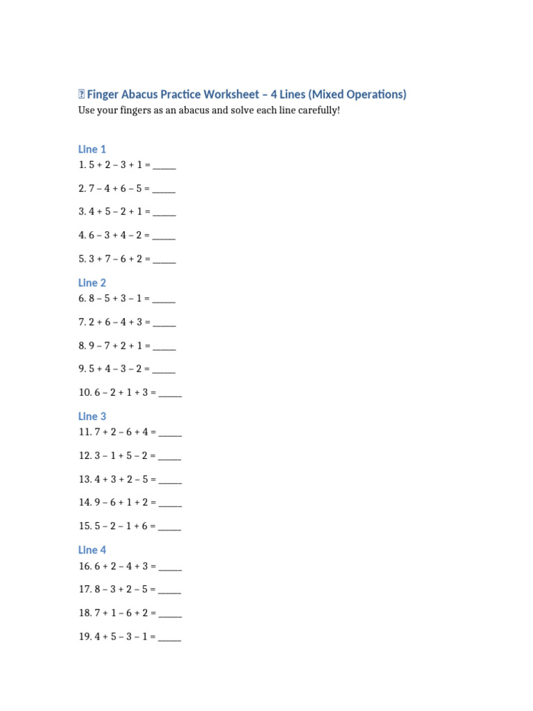 Finger Abacus 4 Lines Mixed Operations | PDF