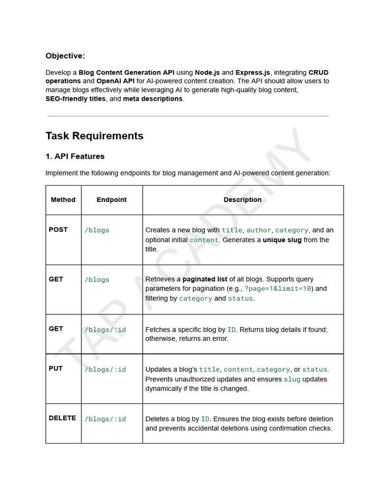Blog Content Generation API Guide | PDF | Search Engine Optimization ...