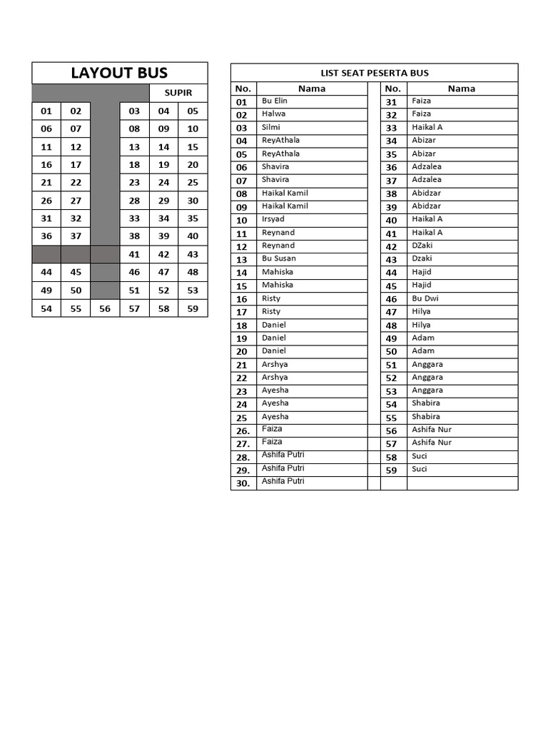 Bus Layout and Participant List | PDF