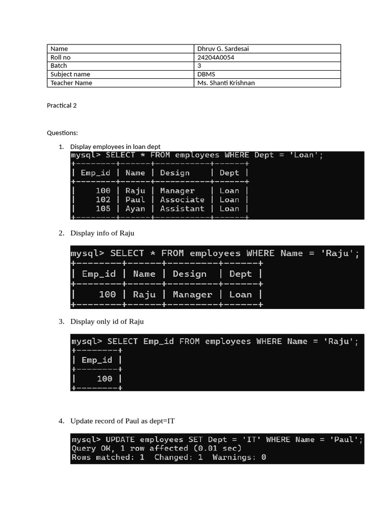 DBMS Prac2 54 | PDF