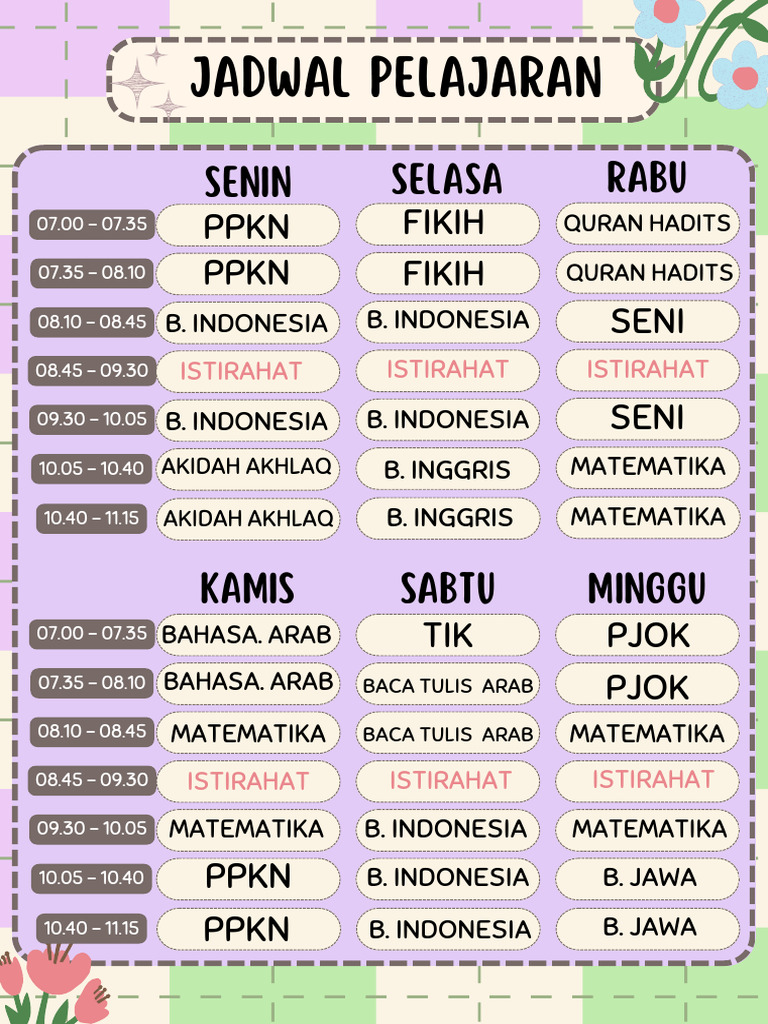 Merah Muda Krem Pastel Ilustrasi Imut Jadwal Pelajaran Dokumen A4 | PDF