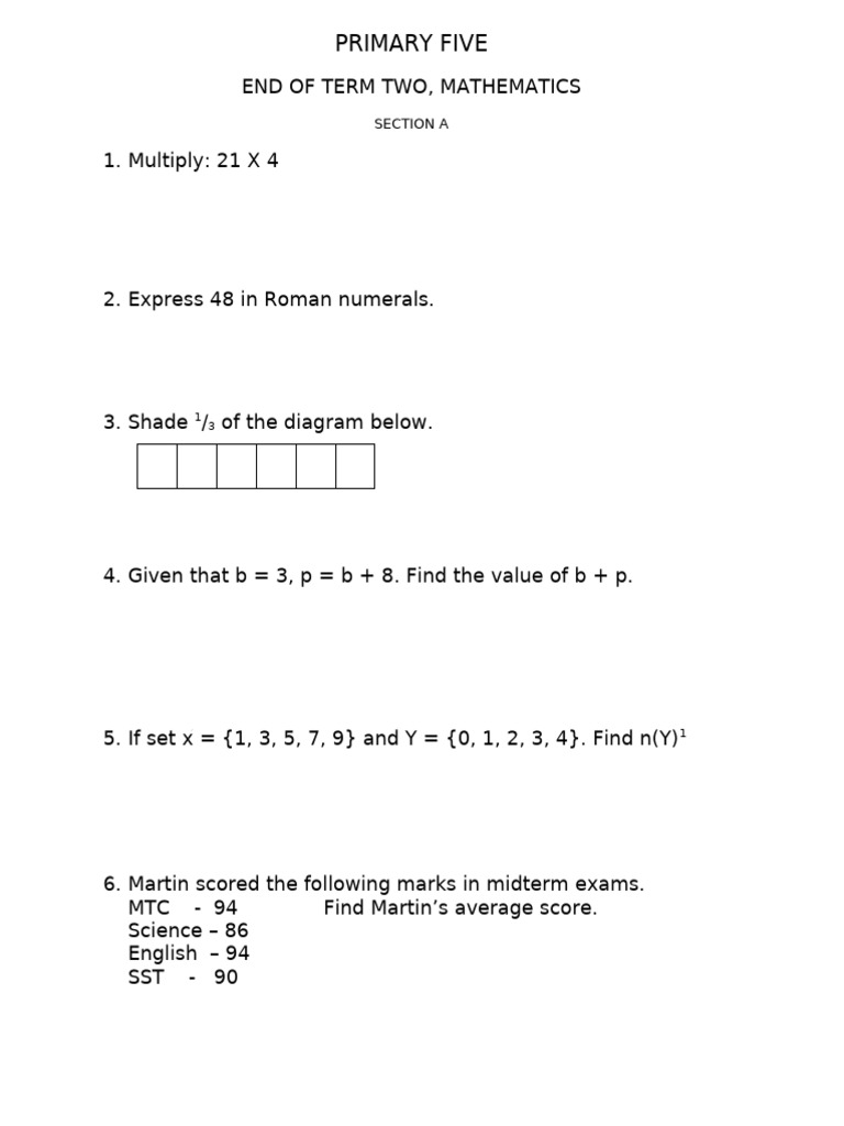 P5 Mathematics Term 2 Exam Paper 2025 | PDF