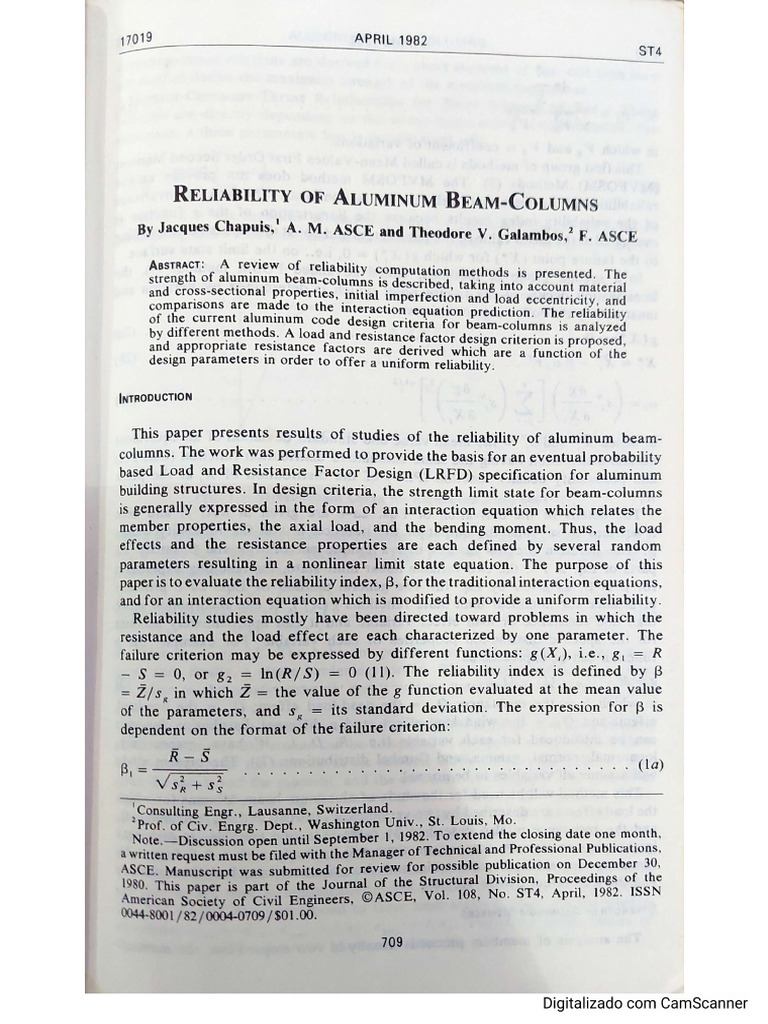 Chapuis and Galambos (1982) - Reliab Alum Beam Columns | PDF