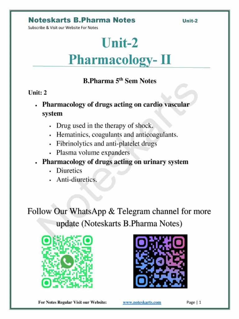 UNIT 2 B.pharma 5th Sem Pharmacology 2 by Noteskarts | PDF