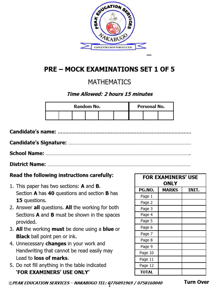 Pre-Mock Mathematics Exam 2025 | PDF | Mathematics