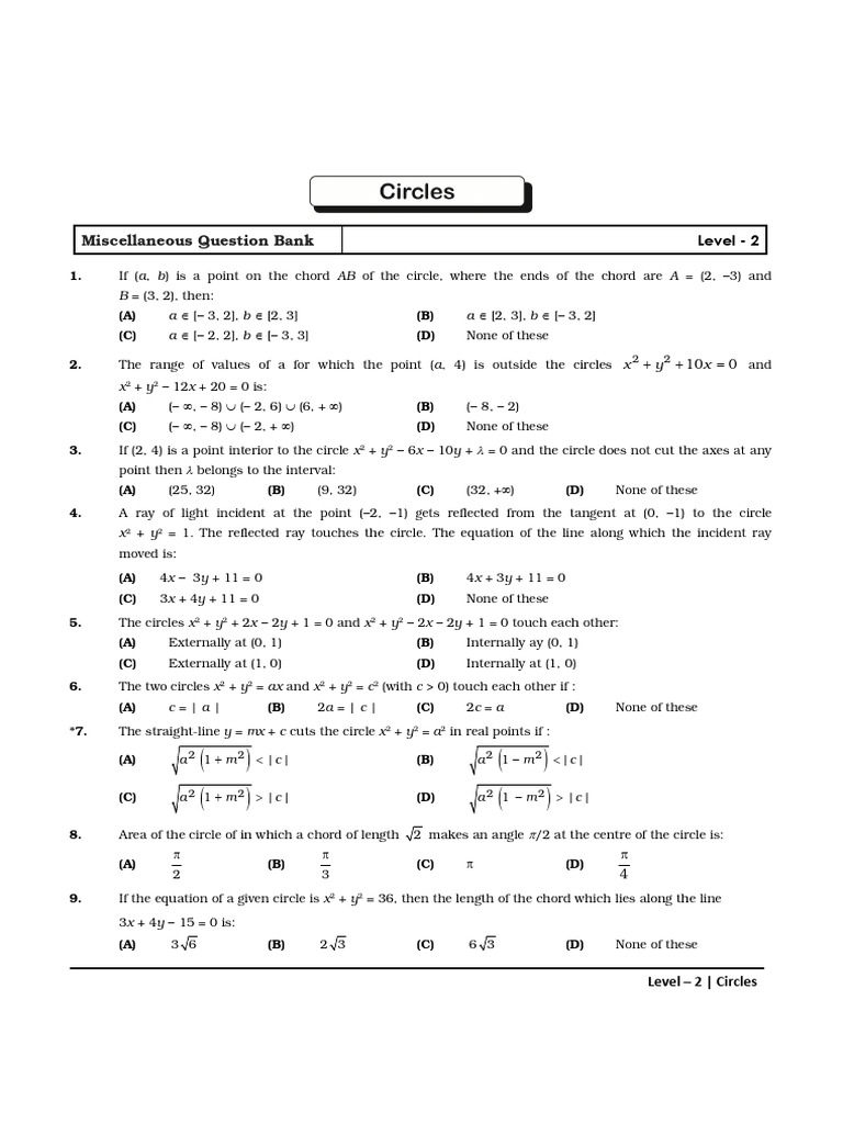 Circle Geometry Question Bank | PDF | Circle | Geometric Shapes