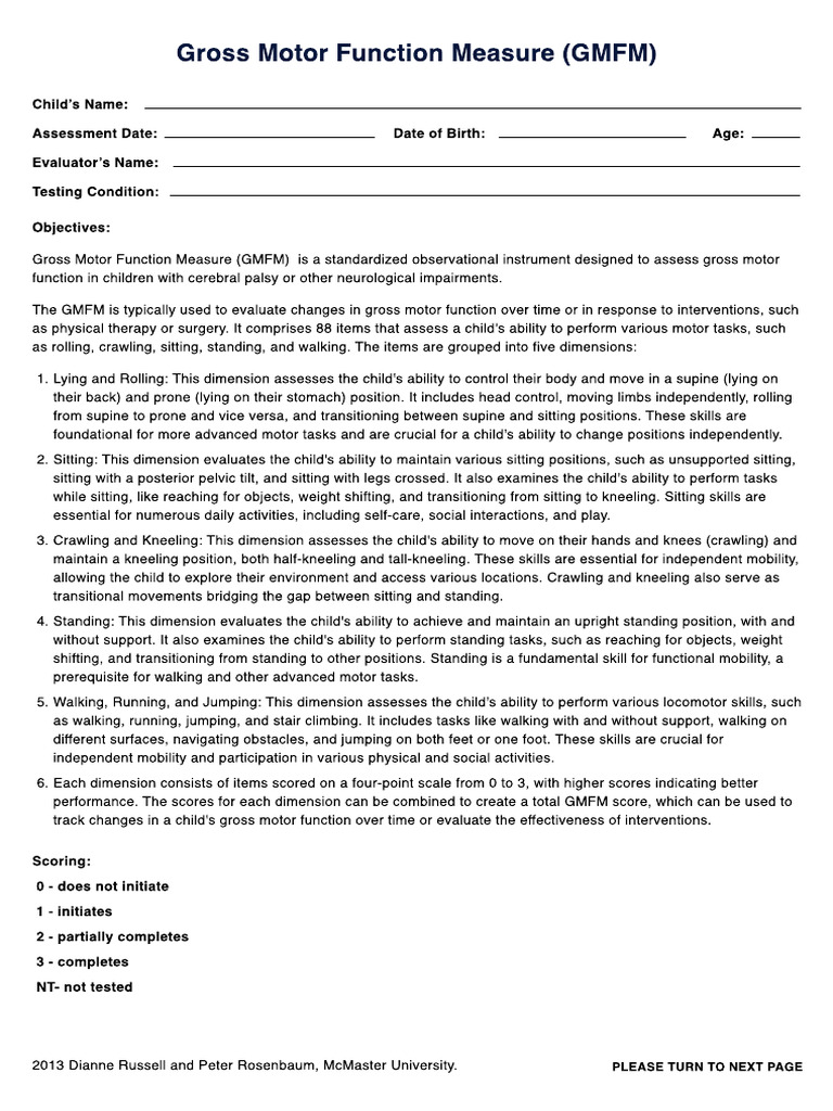 Gross Motor Function Measure | PDF | Anatomical Terms Of Motion ...