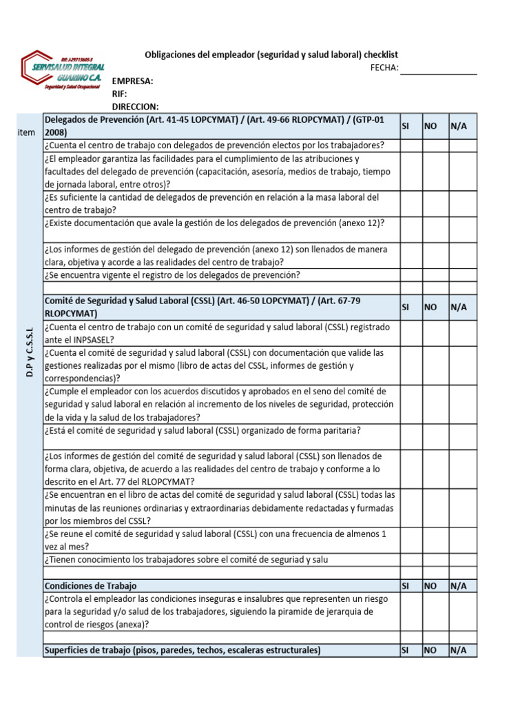 Checklist de Obligaciones INPSASEL | PDF | Seguridad y salud ...