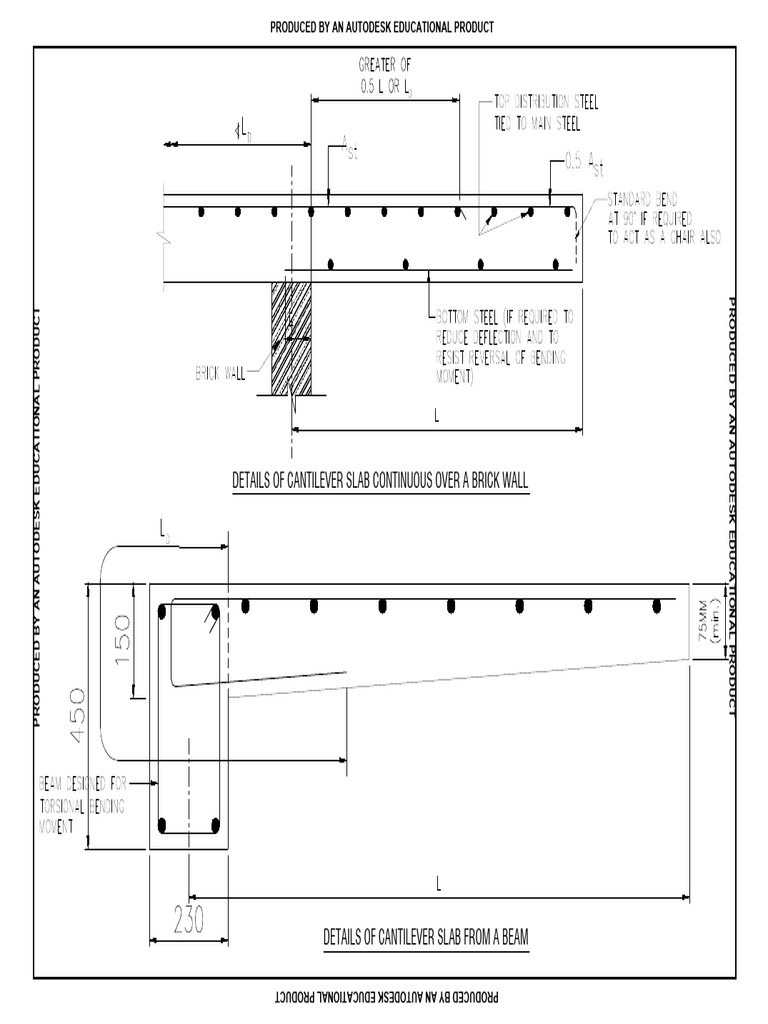 Cantilever Slab Design Over Brick Wall | PDF