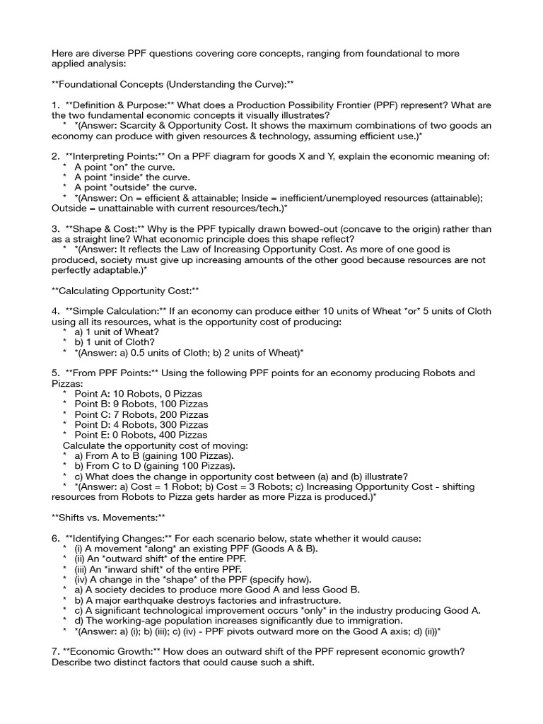 Comprehensive PPF Questions & Answers | PDF | Economies | Economics
