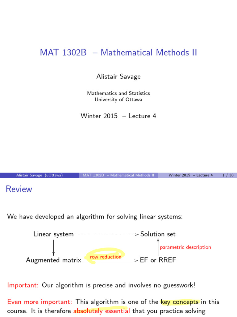 MAT 1302B Lecture 4: Vectors & Matrices | PDF | System Of Linear ...