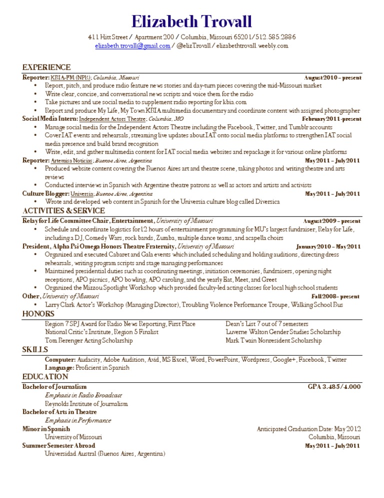 Trovall Journalism Resume (Updated 4.11.12) | PDF | Social Media ...