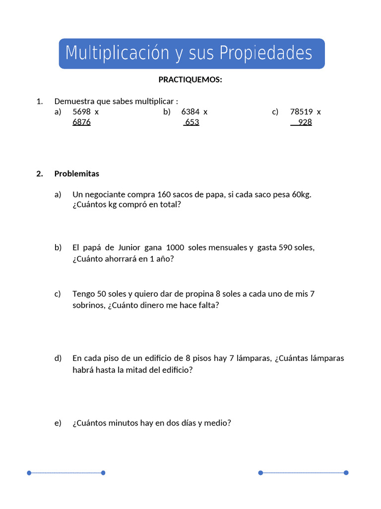 Ejercicios de Multiplicación y Problemas | PDF | Matemáticas ...