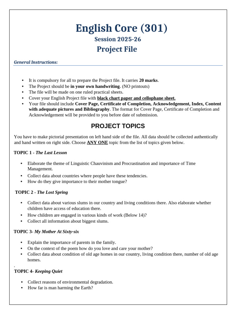 English Project Guidelines for 2025-26 | PDF
